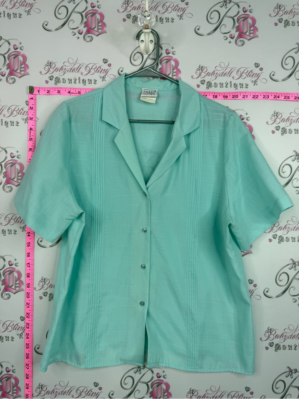 Koret vintage top blue Mint Green Short Sleeve Button-Down Shirt